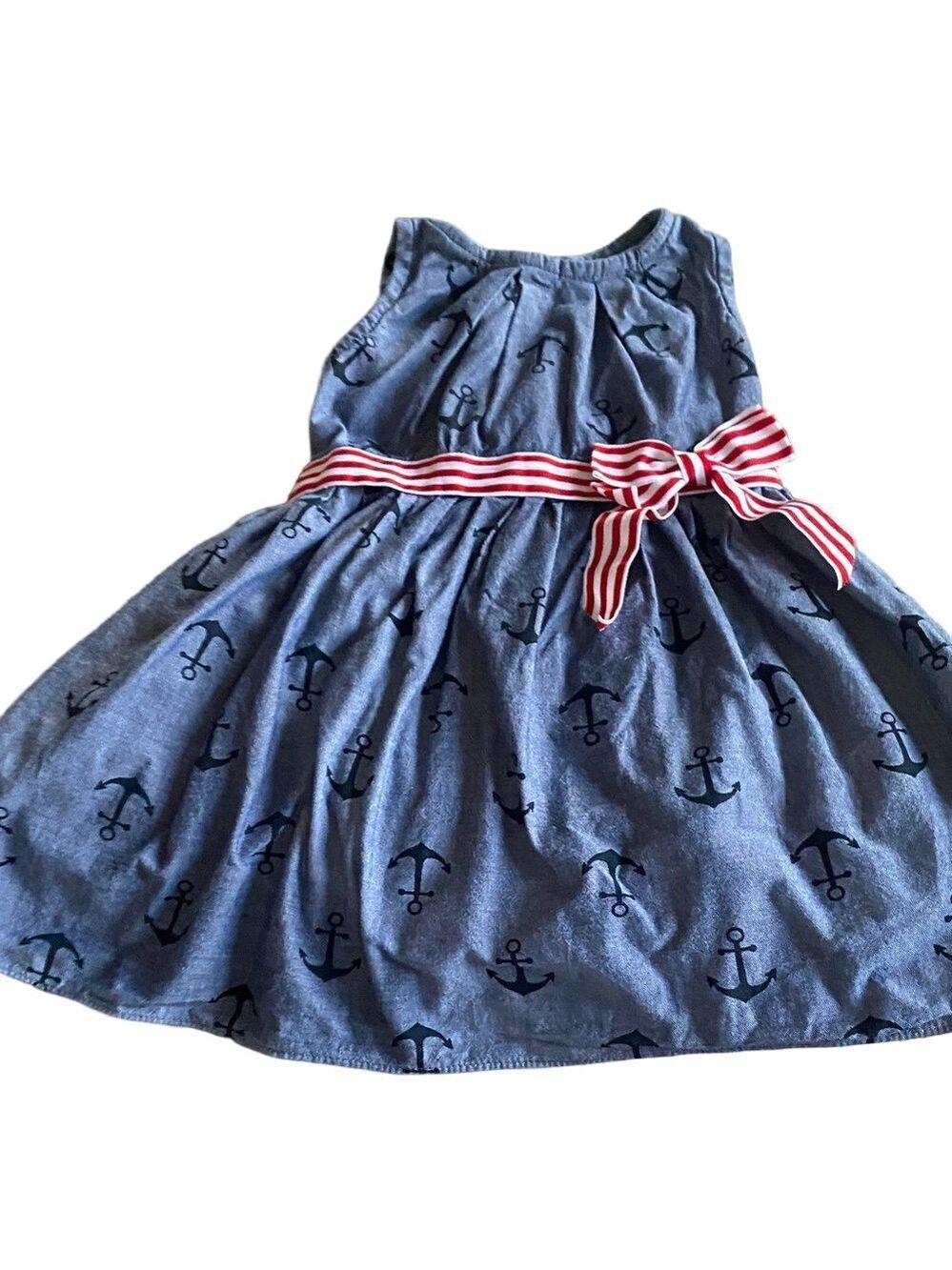 Good Lad Blue Anchor Dress with Red Striped Bow 4th of July– Size 2T